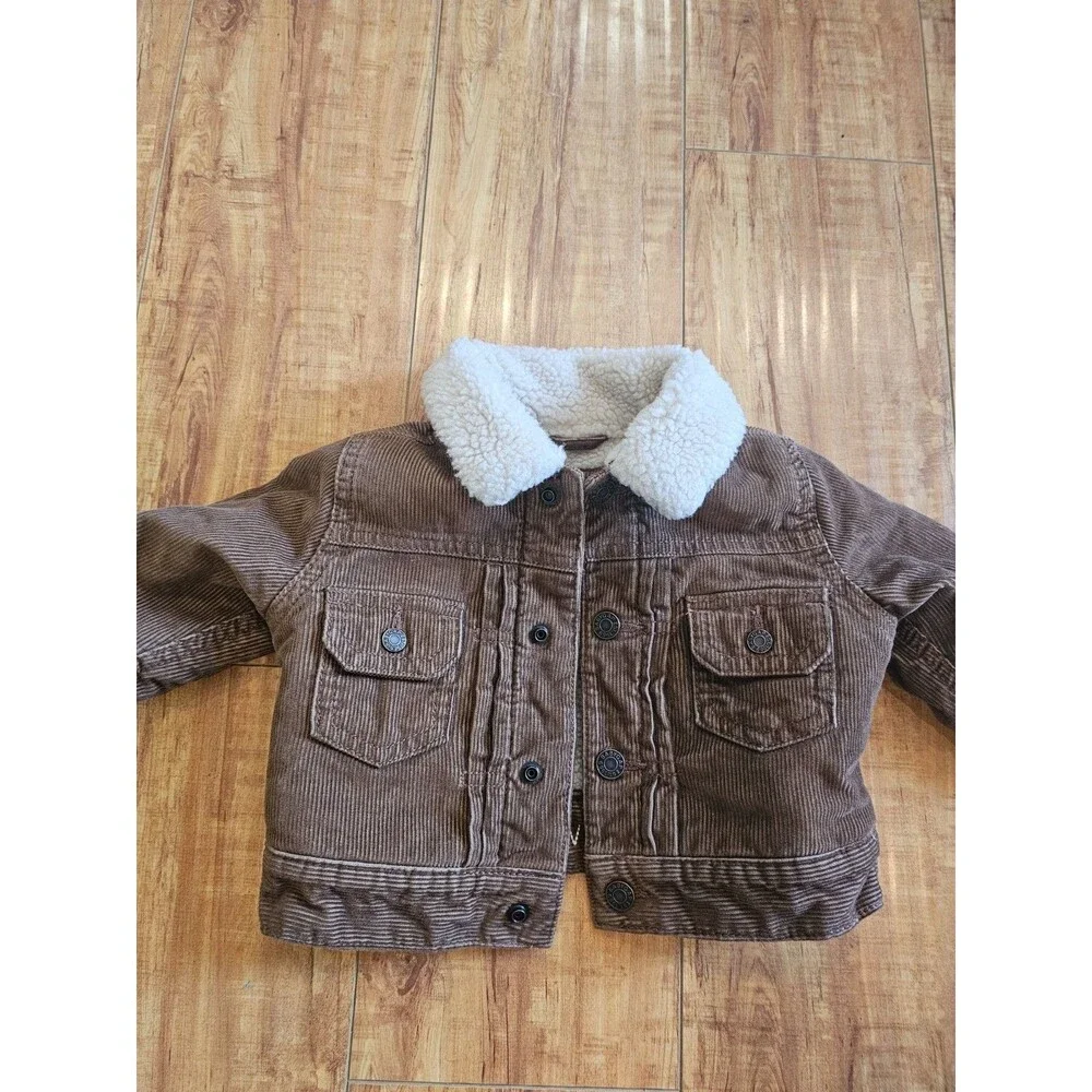 Baby Gap Deep Camel Corduroy Sherpa Lined Winter Coat Jacket Size 0-6M